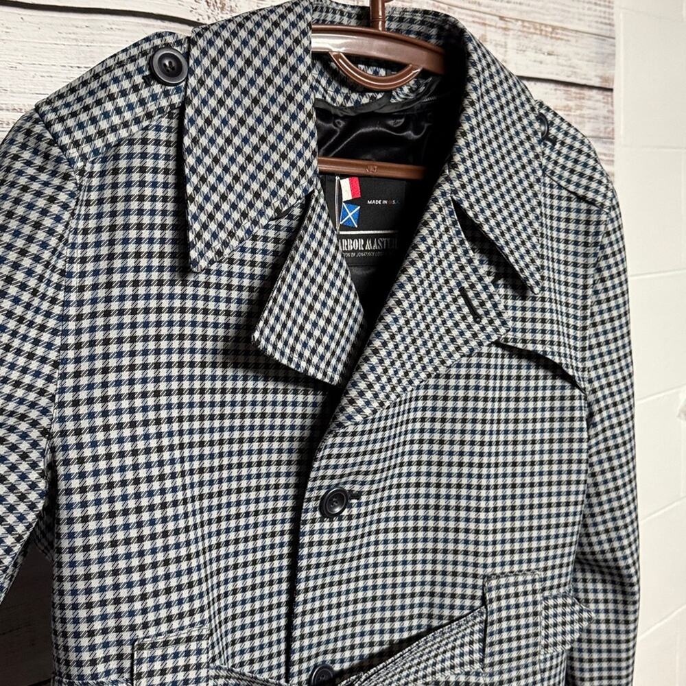 Vtg Harbor Master Trench Coat John Weitz Houndstooth Orlon Lined Jacket 44 Large - Picture 3 of 11